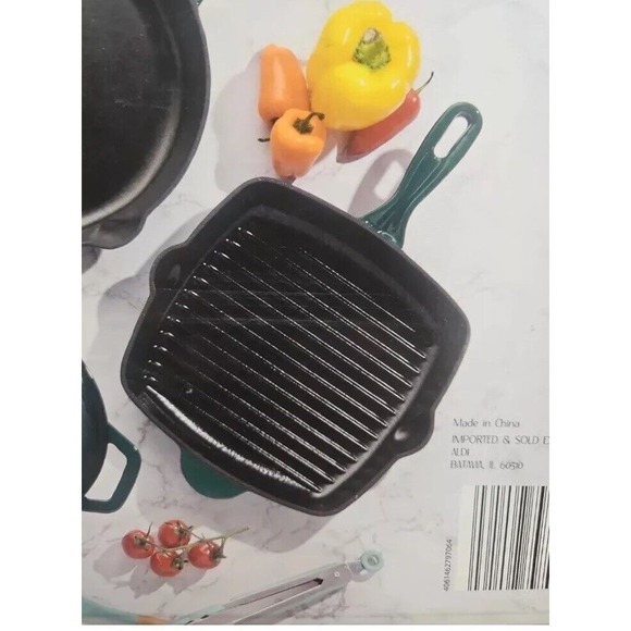 Crofton 11" Square Green Enamel Cast Iron Skillet Frying Pan Double Pour NOS - Picture 6 of 11